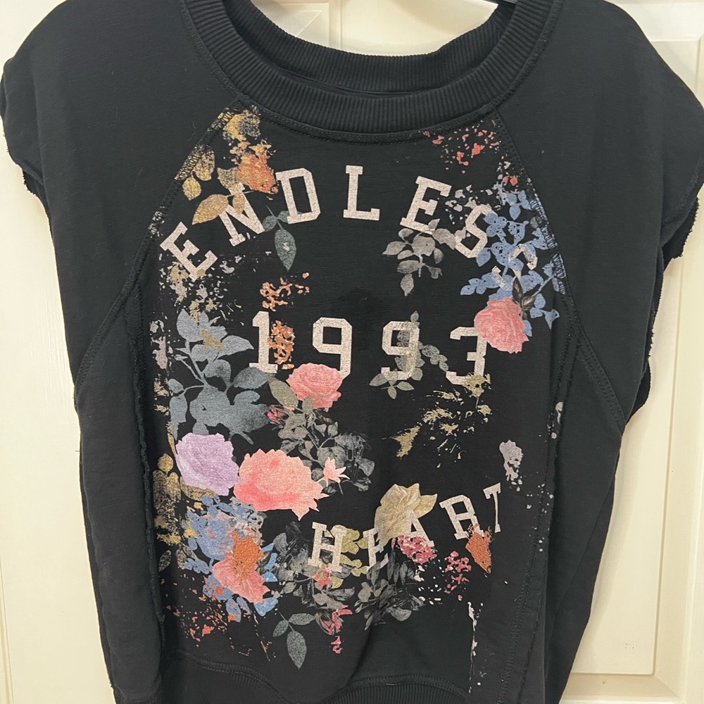 Pilcro Black Floral Graphic Muscle Tee - Picture 3 of 5